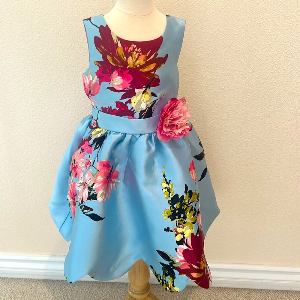 Pink Velvet Scalloped Dress with Flower